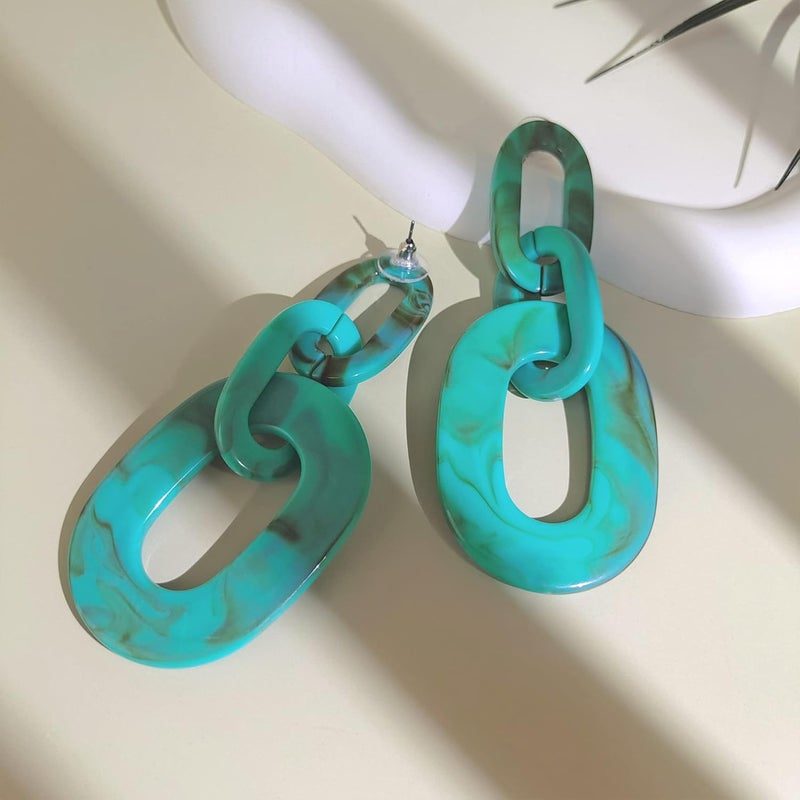 Bocar Acrylic Chunky Statement Necklace for Women Cube Link Chain Collar Necklace and Hoop Earrings Costome Jewelry Set - Image 5